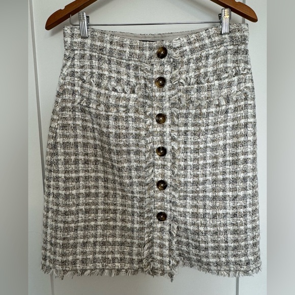 Ann Taylor Tweed Button-Down Frayed Edged Skirt in Gray, White & Black NWT Sz 6 - Picture 8 of 9